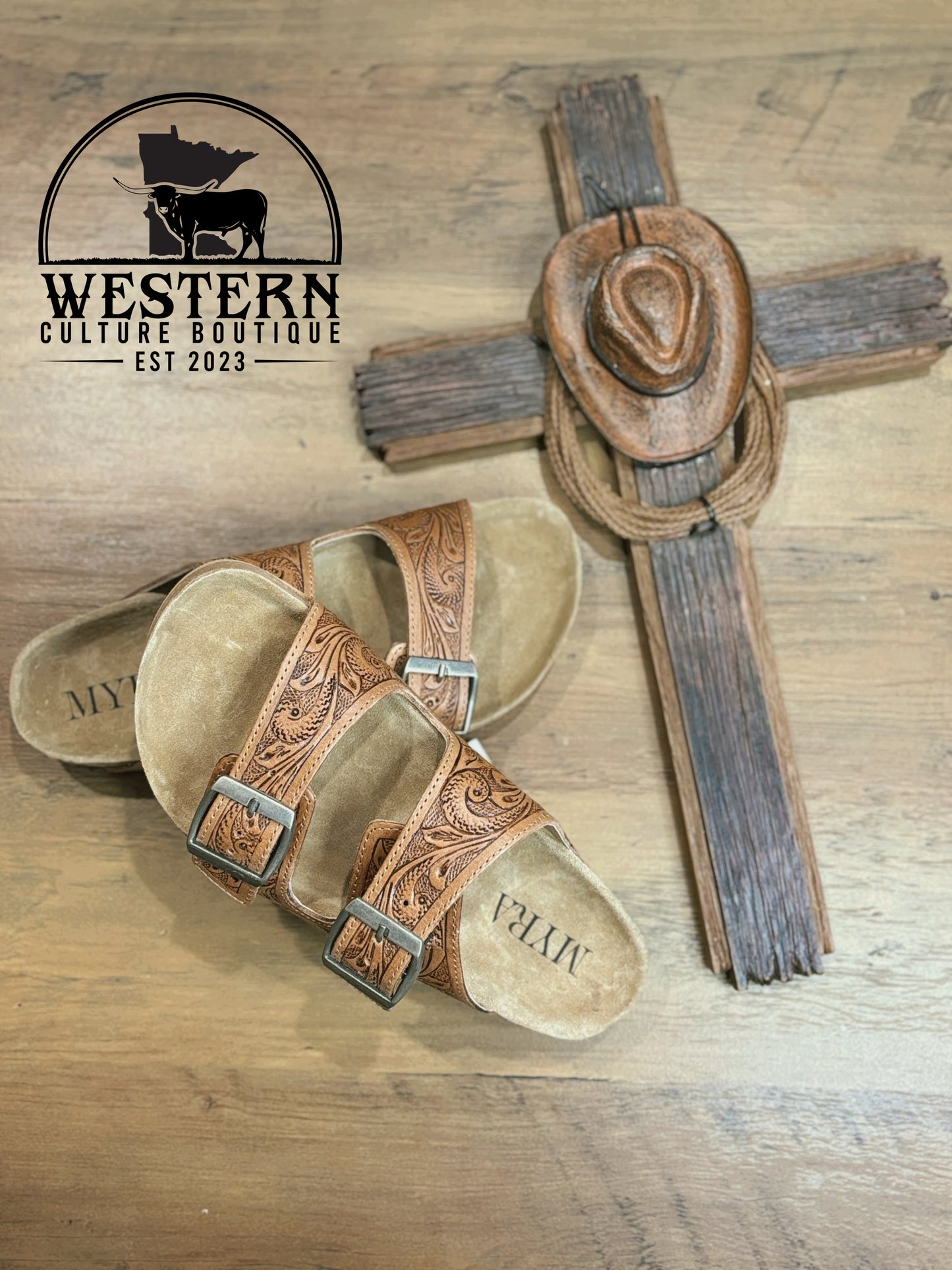 Hand Tooled Cross Sandals